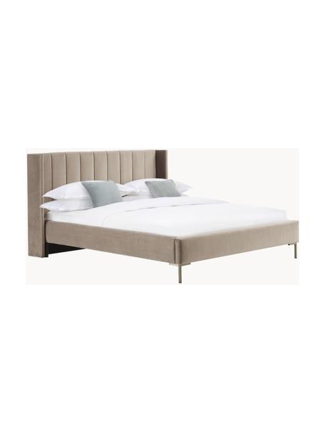 Samt-Polsterbett Dusk, Bezug: Polyestersamt Der hochwer, Korpus: Massives Kiefernholz, FSC, Füße: Metall, pulverbeschichtet, Samt Taupe, B 160 x L 200 cm