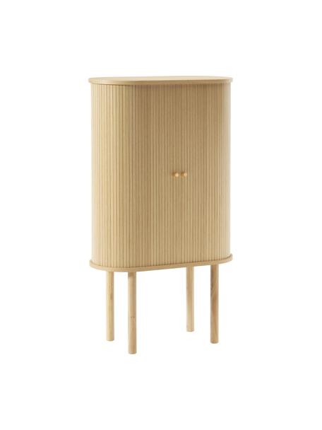 Dressoir Calary met geribde voorzijde, Frame: MDF en multiplex met eike, Poten: massief eikenhout, FSC-ge, Handvatten: geborsteld metaal, Eikenhout, B 75 cm x H 130 cm