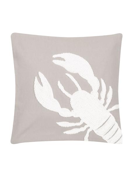 Katoenen kussenhoes Lobster met getuft motief, 100% katoen, Taupe, wit, 40 x 40 cm