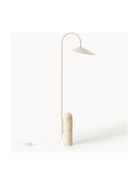 Stehlampe Arum mit Travertinfuß, verstellbar, Lampenschirm: Aluminium, pulverbeschich, Gestell: Eisen, pulverbeschichtet, Fuß: Travertin, Off White, Travertin Hellbeige, H 136 cm