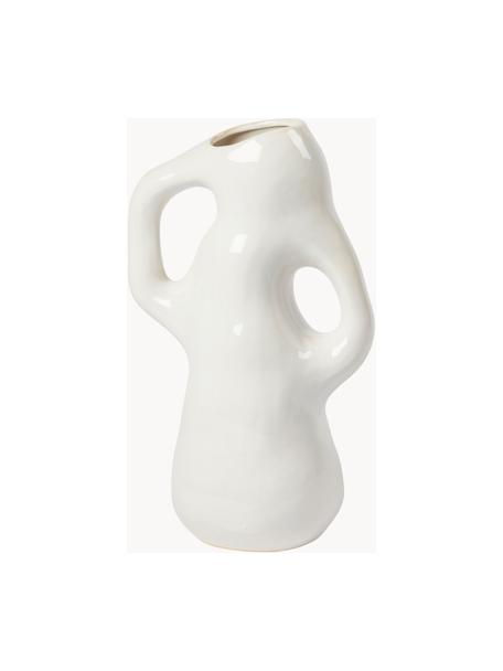 Handgefertigte Vase Isolde, H 35 cm, Steinzeug, Weiss, glänzend, B 21 x H 35 cm