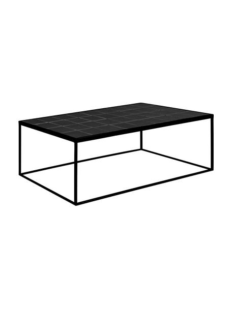 Table basse avec carrelage noir Glazed, Noir, larg. 93 x haut. 36 cm