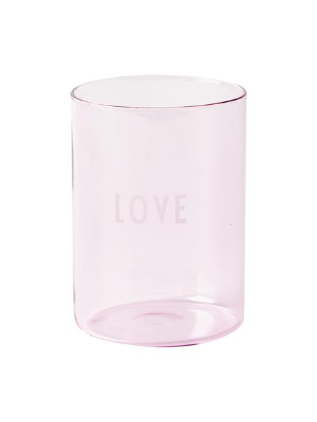 Designer Wasserglas Favourite LOVE in Rosa mit Schriftzug, Borosilikatglas, Rosa, transparent, Ø 8 x H 11 cm, 350 ml