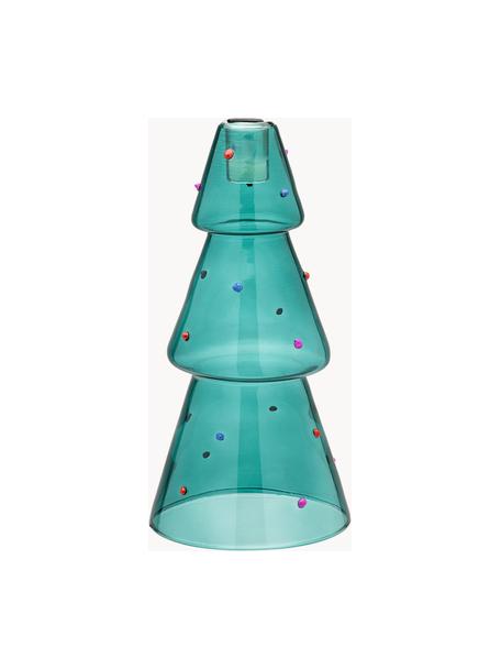 Mundgeblasener Kerzenhalter Christmas Tree aus Borosilikatglas, Borosilikatglas, mundgeblasen, Türkisgrün, Bunt, Ø 13 x H 24 cm