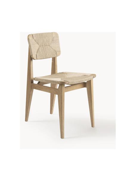 Holzstuhl C-Chair aus Eichenholz mit geflochtener Sitzfläche, Gestell: Eichenholz, geölt, Eichenholz, Hellbeige, B 41 x T 53 cm