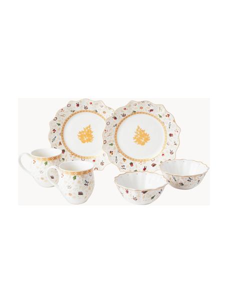 Geschirr-Set Delight aus Porzellan, 2 Personen (6-tlg.), Premium Porzellan, Weiß, Gelb, gemustert, Set mit verschiedenen Größen