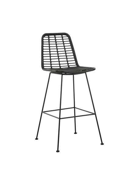 Polyrattan-Barstuhl Costa mit Metall-Beinen, Sitzfläche: Polyethylen-Geflecht, Gestell: Metall, pulverbeschichtet, Schwarz, Schwarz, B 56 x H 110 cm