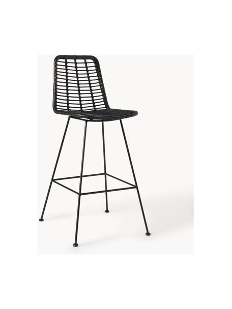 Chaise de bar en polyrotin Costa, Noir, larg. 56 x haut. 110 cm