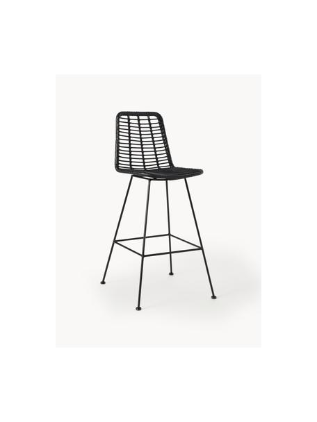 Sedia da bar in polyrattan con gambe in metallo Costa, Seduta: intreccio polietilene, Struttura: metallo verniciato a polv, Nero, Larg. 56 x Alt. 110 cm