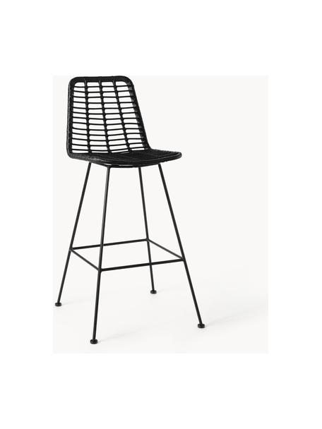 Krzesło barowe z polirattanu Costa, Stelaż: metal malowany proszkowo, Czarny, S 56 x W 110 cm