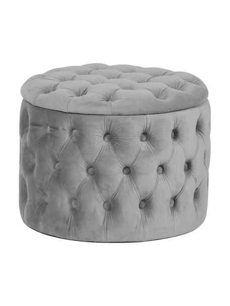 Pouf coffre en velours Chiara, Velours gris, Ø 50 x haut. 42 cm