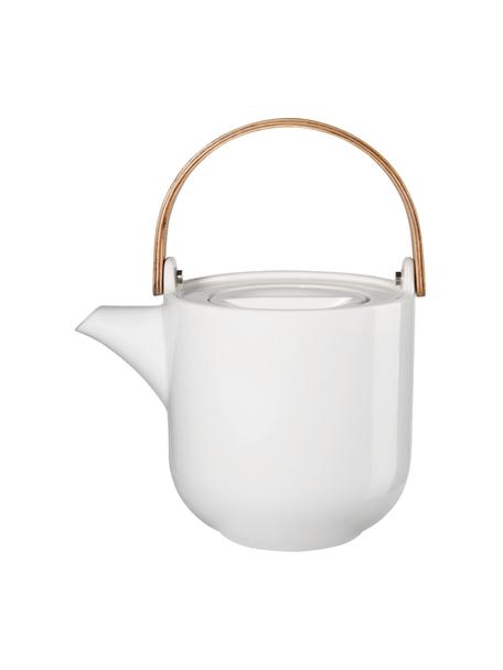 Tetera de porcelana Coppa, 1 L, Tetera: porcelana, Asa: madera, Blanco, marrón, 1 L