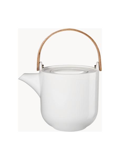 Theepot Coppa sencha van porselein met houten handvat, 1 L, Pot: porselein, Wit, bruin, 1 L