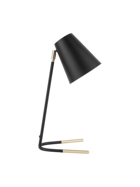 Bureaulamp Noble, Lampenkap: gecoat metaal, Lampvoet: gecoat metaal, Zwart, goudkleurig, B 20 x H 48 cm