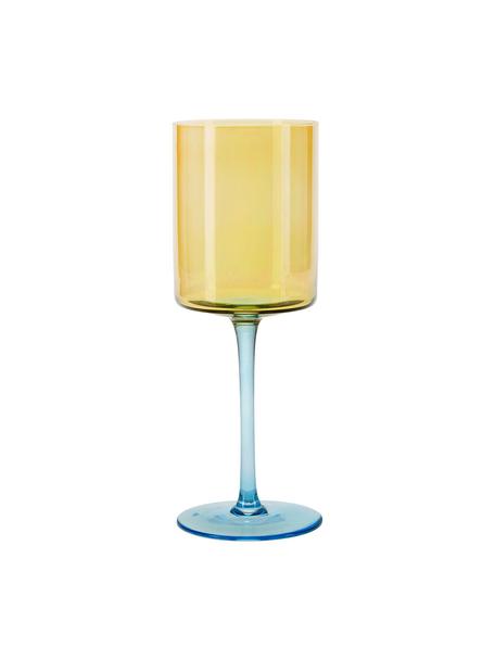 Wijnglazen Lilly in geel/blauw, 2 stuks, Glas, Geel, lichtblauw, Ø 9 x H 24 cm, 430 ml