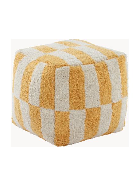 Pouf a quadretti Minden, Rivestimento: 100% cotone, Giallo acceso, beige chiaro, Larg. 40 x Alt. 40 cm