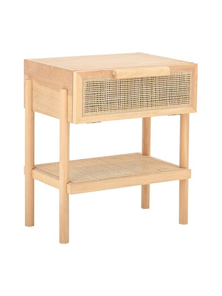 Table de chevet en bois et cannage Manon, Bois, beige, larg. 49 x prof. 36 cm