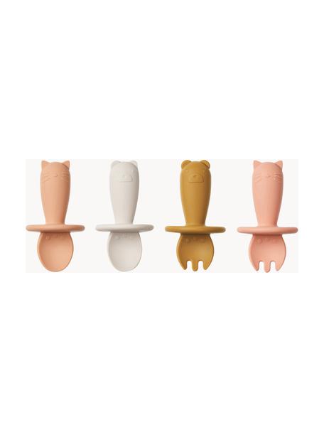 Besteck-Set Avril, 4-tlg., Silikon, Apricot, Hellgrau, Ocker, B 5 x H 8 cm