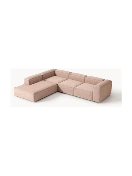 Modulares XL-Ecksofa Lennon aus Leinen-Mix, Bezug: 50 % Viskose, 25 % Leinen, Gestell: Fichtenholz, Sperrholz, m, Leinen-Mix Rostrot, B 329 x T 269 cm, Eckteil links