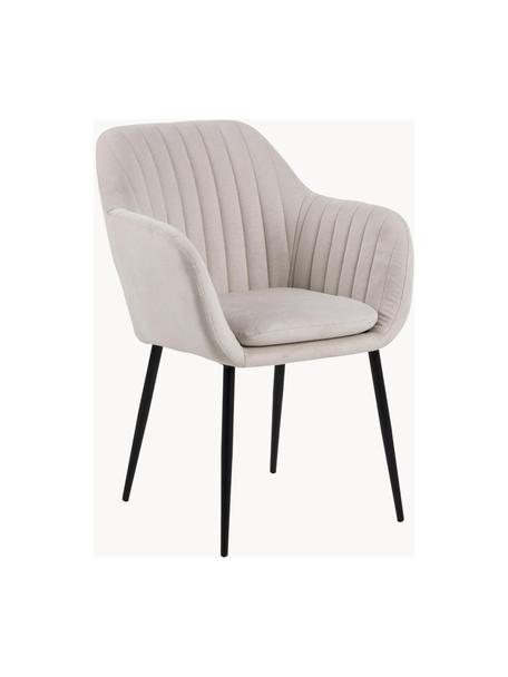Sametová židle s područkami a kovovými nohami Emilia, Světle béžová, černá, Š 57 cm, H 59 cm
