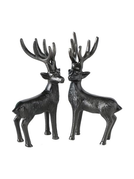 Set de figuras decorativas ciervos Mendel, 2 uds., Aluminio recubierto, Negro, brillante, An 9 x Al 15 cm