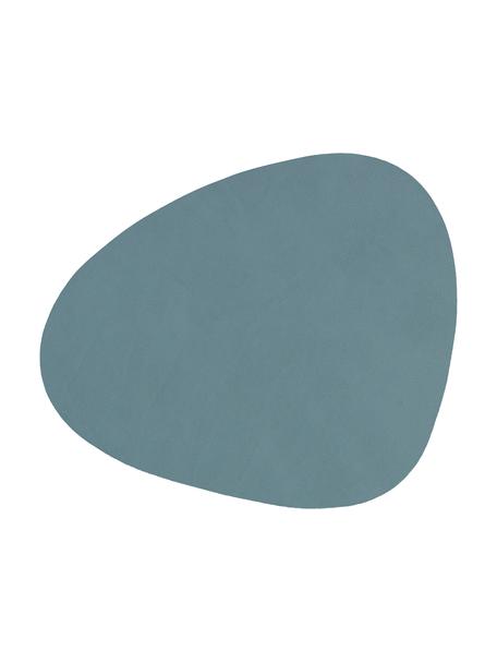 Dessous de verre asymétriques en cuir Curve, 4 pièces, Cuir, caoutchouc, Bleu ciel, larg. 11 x long. 13 cm