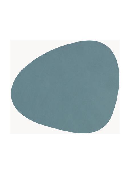 Dessous de verre asymétriques en cuir Curve, 4 pièces, Cuir, caoutchouc, Bleu ciel, larg. 11 x long. 13 cm