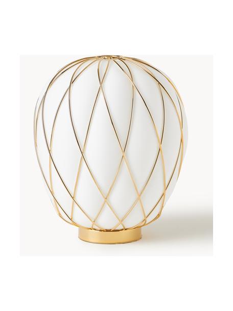 Lámpara de mesa artesanal Pinecone, Pantalla: vidrio, metal galvanizado, Estructura: metal galvanizado, Cable: plástico, Blanco, dorado, Ø 30 x Al 36 cm