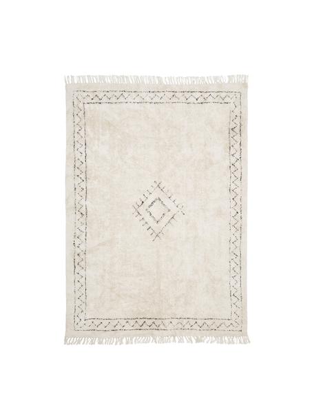 Ręcznie tuftowany dywan z bawełny z frędzlami Fionn, 100% bawełna, Beżowy, czarny, S 80 x D 150 cm (Rozmiar XS)