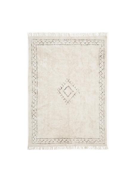 Ručně tkaný bavlněný Boho koberec s třásněmi Fionn, 100 % bavlna, Světle béžová, černá, Š 80 cm, D 150 cm (velikost XS)