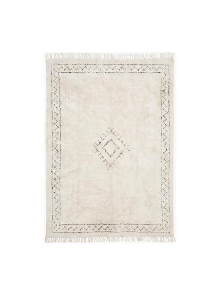 Tapis en coton à franges, tufté main Fionn, 100 % coton, Beige clair, noir, larg. 160 x long. 230 cm