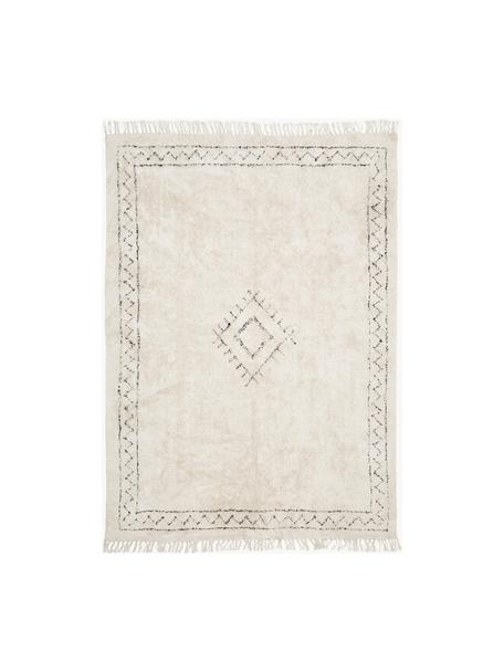 Ručně tkaný bavlněný Boho koberec s třásněmi Fionn, Světle béžová, černá, Š 80 cm, D 150 cm (velikost XS)