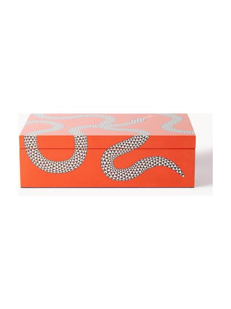 Boîte de rangement artisanale Eden, Bois laqué, Orange, blanc, larg. 25 x prof. 15 cm