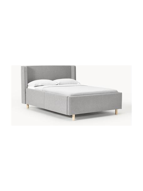 Cama tapizada con espacio de almacenamiento Arche, Tapizado: 100% poliéster Alta resis, Cuerpo: Madera de abeto, contrach, Patas: madera de abedul embarniz, Tejido gris, An 140 x L 200 cm