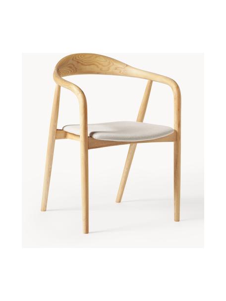 Houten armstoel Angelina met zitkussen, Bekleding: polyester Met 100.000 sch, Frame: essenhout, FSC-gecertific, Geweven stof crèmewit, helder essenhout, B 57 x H 80 cm