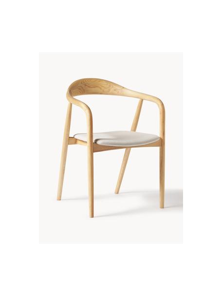 Silla con reposabrazos de madera con asiento tapizado Angelina, Tapizado: poliéster Alta resistenci, Tejido blanco crema, madera de fresno clara, An 57 x Al 80 cm