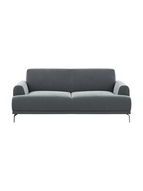 Divano 2 posti in velluto grigio acciaio Puzo, Rivestimento: 100% velluto di poliester, Struttura: compensato, legno di fagg, Piedini: metallo, Velluto grigio acciaio, argentato lucido, Larg. 170 x Prof. 84 cm