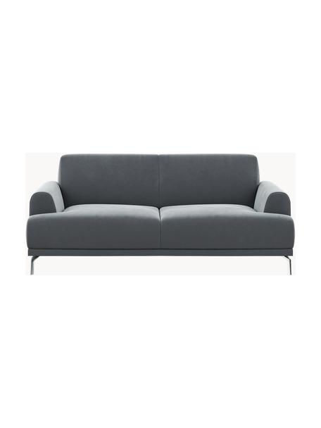 Divano 2 posti in velluto grigio acciaio Puzo, Rivestimento: 100% velluto di poliester, Struttura: compensato, legno di fagg, Piedini: metallo, Velluto grigio acciaio, argentato lucido, Larg. 170 x Prof. 84 cm