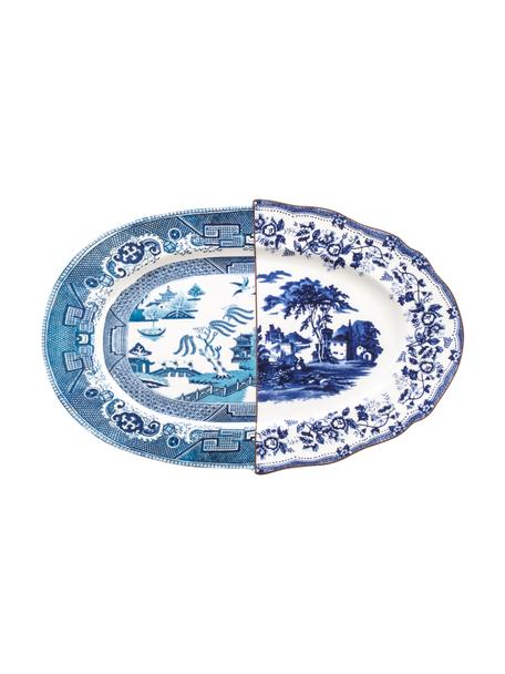 Fuente artesanal Hybrid, Porcelana Bone China, Blanco, azul, An 25 x Al 3 cm