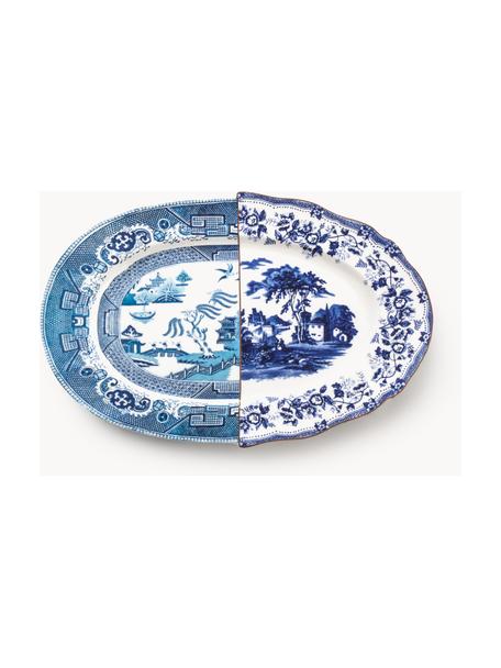 Plat de service fait main Hybrid, Porcelaine Fine Bone China, Bleu, blanc, larg. 25 x haut. 3 cm