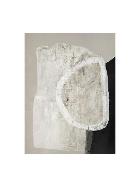 Handbeschilderde canvasdoek White Stone, Zwart, lichtbeige, Off White, B 88 x H 118 cm