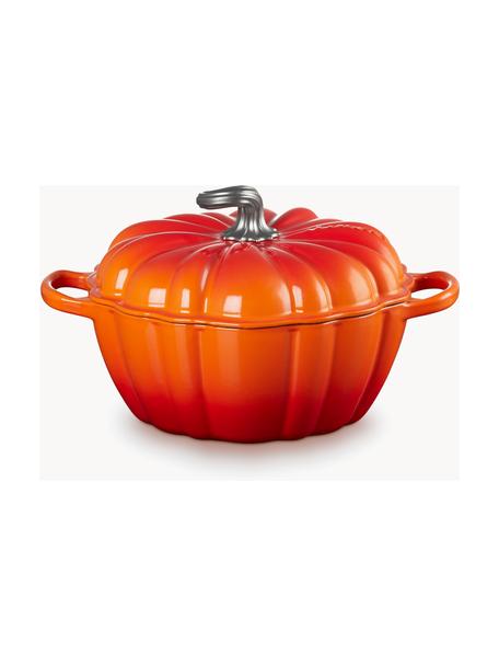 Kulatý kastrol z litiny Signature Pumpkin, Smaltovaný kov, Odstíny oranžové, stříbrná, Ø 24 cm, V 19 cm, 3,7 l