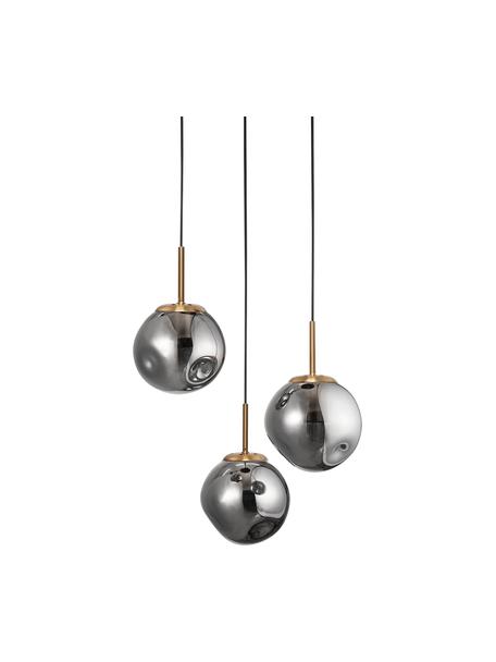 Cluster hanglamp Spada van glas, Lampenkap: glas, Baldakijn: kunststof, Decoratie: gecoat aluminium, Messingkleurig, grijs, Ø 40 x H 28 cm