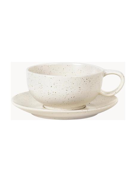 Tazza con piattino fatti a mano Nordic Vanilla, Gres, Bianco latte maculato, Ø 11 x Alt. 5 cm, 250 ml