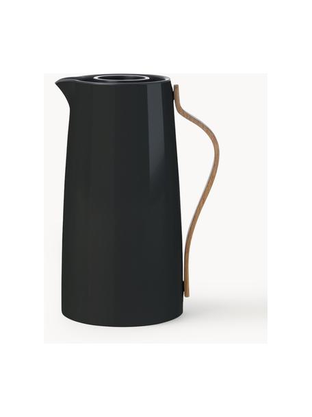 Termo Emma, 1.2 L, Estructura: acero inoxidable, Asa: madera de haya, Negro brillante, 1,2 L