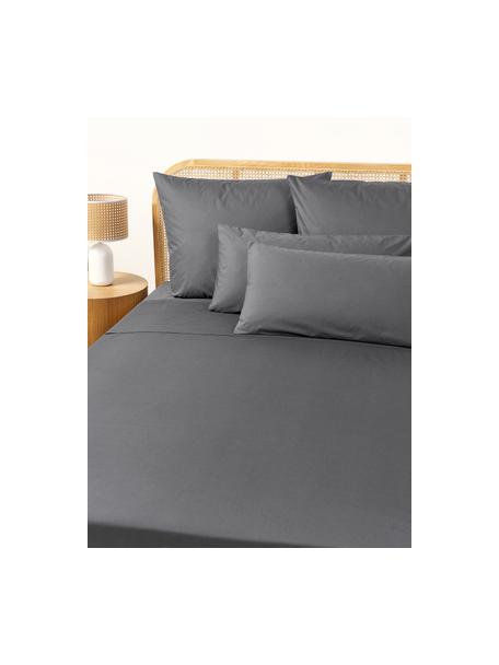 Drap plat en percale de coton Elsie, Anthracite, larg. 270 x long. 280 cm