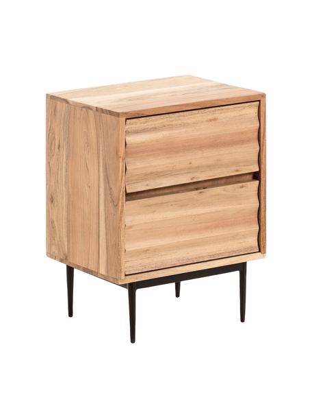 Dřevěný noční stolek se zásuvkami Delsie, Dřevo, kov, Béžová, černá, Š 40 cm, V 55 cm