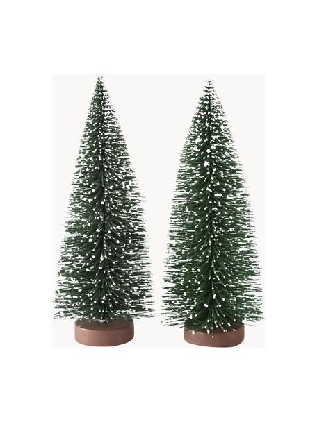 Sapins de Noël décoratifs Tarvo, 2 élém., Plastique, Vert, blanc, brun, Ø 9 x haut. 22 cm