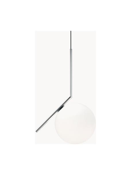 Lampada a sospensione in vetro soffiato IC Lights, alt. 70 cm, Paralume: vetro, Struttura: acciaio rivestito, Argentato, bianco, Larg. 36 x Alt. 70 cm