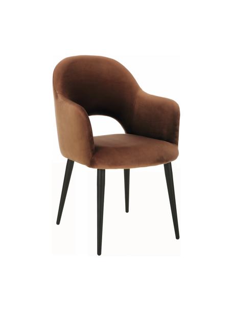 Fluwelen armstoel Rachel, Bekleding: fluweel (hoogwaardig poly, Poten: metaal, gepoedercoat, Fluweel bruin, B 55 x D 62 cm